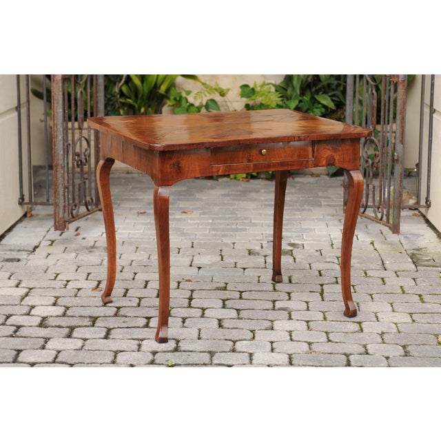 Wood Italian 1780s Walnut Table with Quarter Veneer, Single Drawer and Cabriole Legs For Sale - Image 7 of 12