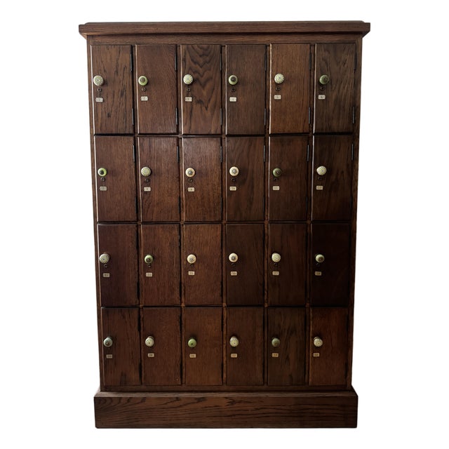 Antique 24-Door Oak Postal Mailbox Cabinet For Sale