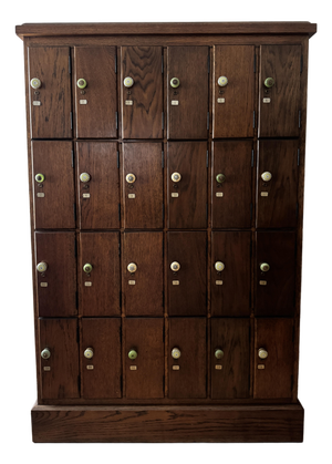 Antique 24-Door Oak Postal Mailbox Cabinet