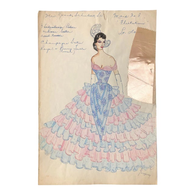 1960s Larry Youngblood Mardi Gras Gown With Fabric Swatch For Sale