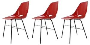 Czechoslovakian Red Fiberglass Dining Chairs, 1960s, Set of 3