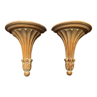 1950s Pair of Italian Carved Wood Wall Sconces - Neoclassical Revival For Sale