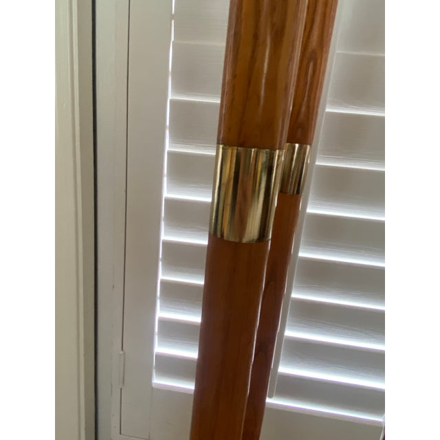 1970s 70s Mid-Century 3-Globe Oak & Brass Floor Lamp For Sale - Image 5 of 10