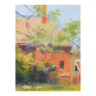 Late 20th Century Plein Air Impressionist Cottage Painting For Sale