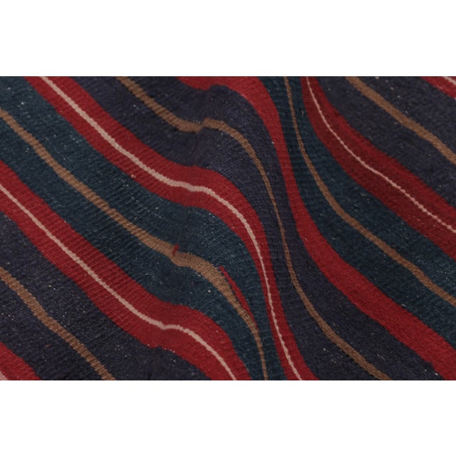 Rug & Kilim's Contemporary Rez Kilim With Navy and Red Striped Design For Sale - Image 9 of 10