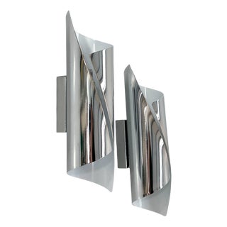 Curved Chromed Wall Lamps, 1970s, Set of 2 For Sale