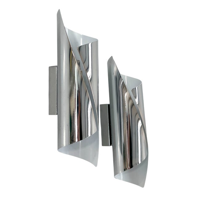 Curved Chromed Wall Lamps, 1970s, Set of 2 For Sale
