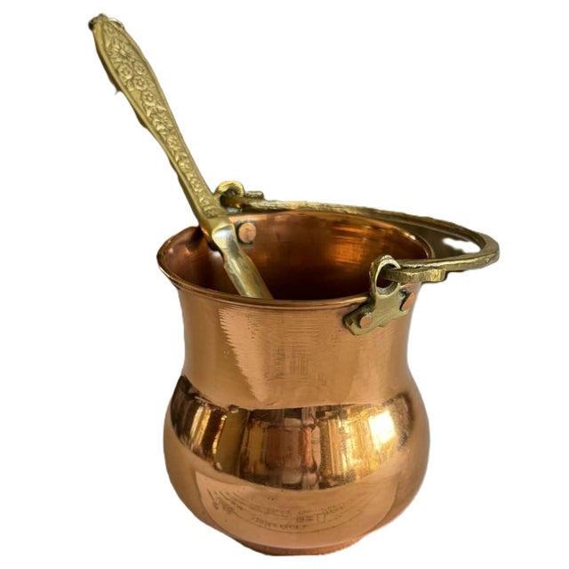 Vintage Copper Planter Utensil Pot With Hinged Brass Handle MCM Lodge CabinCore For Sale - Image 9 of 10