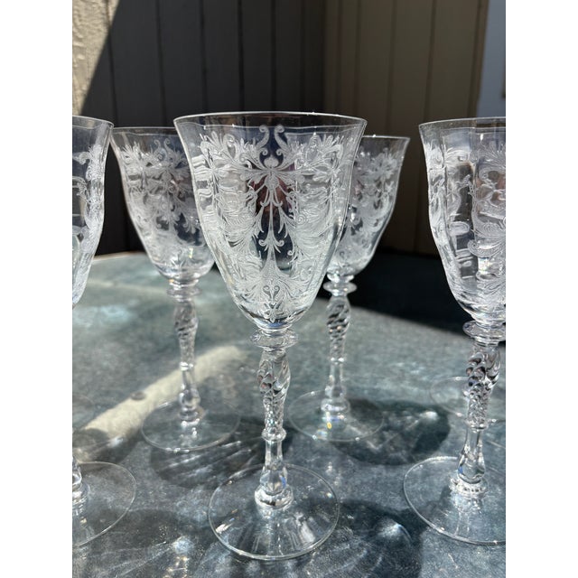 Tiffin Elegant Glass Byzantine Water Goblets with Etching circa 1930-set of 7. These beautiful goblets were made by...