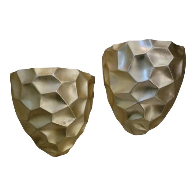 Vintage Large Geode Faceted Modern Silver Metallic Wall Sconce Shelf Brackets- a Pair For Sale
