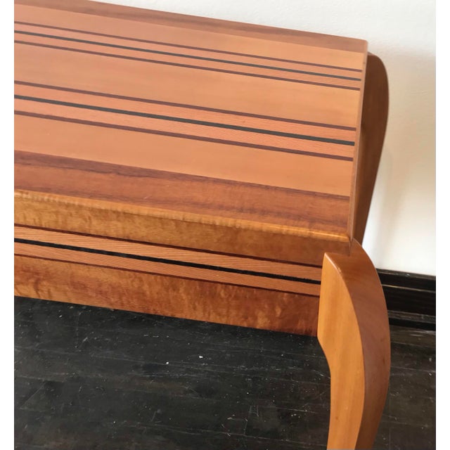 Studio Wooden Inlay Recomposed Dyed Koa Pear Woods Side Table For Sale - Image 4 of 7