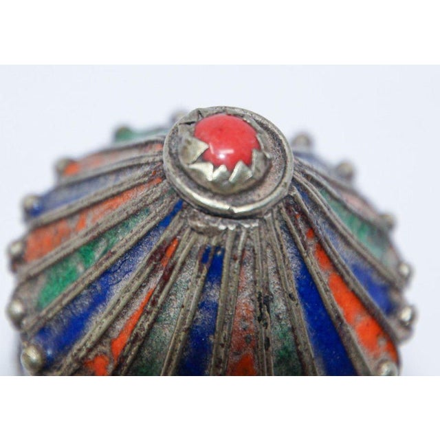 Metal Antique Kabyle Berber Silver & Enamel Kohl Jewelry Box, Algeria, Circa 1920s For Sale - Image 7 of 17