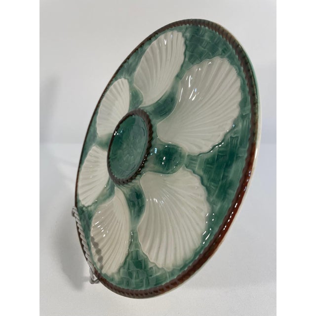 Longchamp French Longchamp Green and White Majolica Oyster Plate, Circa 1950s For Sale - Image 4 of 9