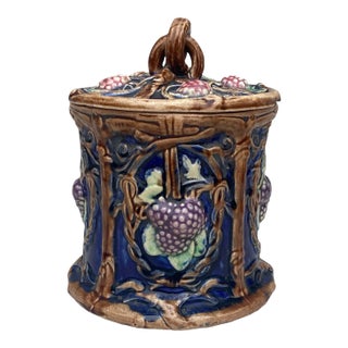 19th Century French Majolica Grapes Lidded Jar For Sale