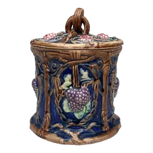 19th Century French Majolica Grapes Lidded Jar