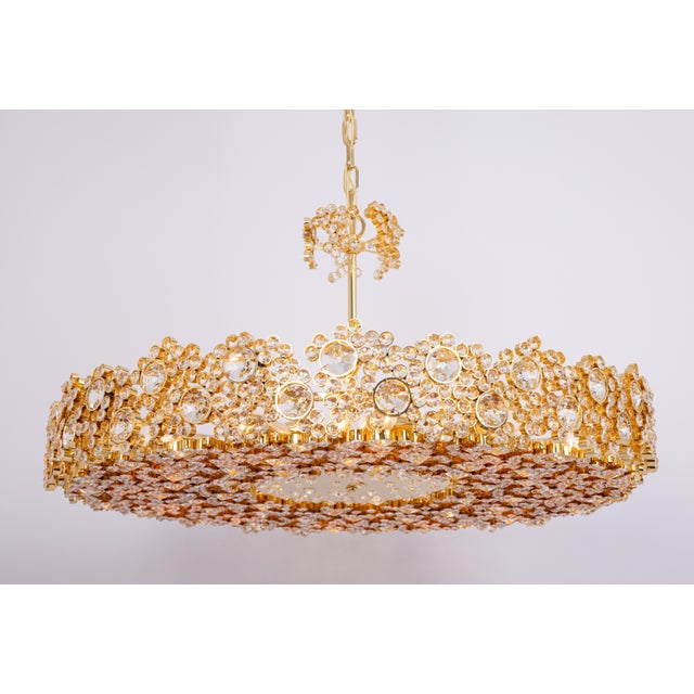 Metal Large Gilt Brass and Crystal Glass Encrusted Chandelier from Palwa, Germany, 1970s For Sale - Image 7 of 18