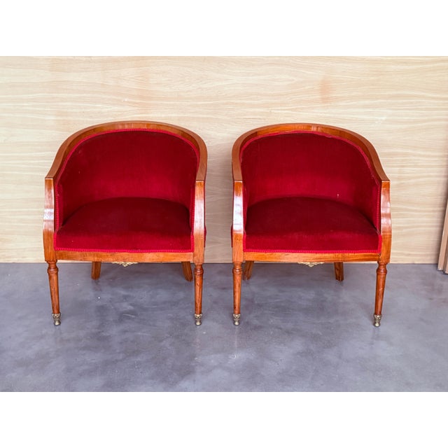 Mid 20th Century French Club Chairs in Red Velvet Upholstery For Sale - Image 17 of 18