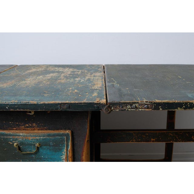 Gold Swedish Folk Art Drop-Leaf Dining Table with Drawers and Rustic Paint For Sale - Image 8 of 15