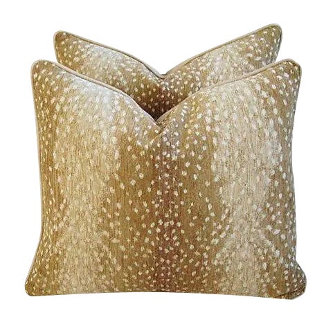 Custom-Tailored Antelope Fawn Spot Velvet Feather/Down Pillows - Pair For Sale