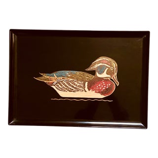 1960s Mid-Century Modern Inlaid "Mallard Duck" Tray by Couroc of Monterey Ca For Sale