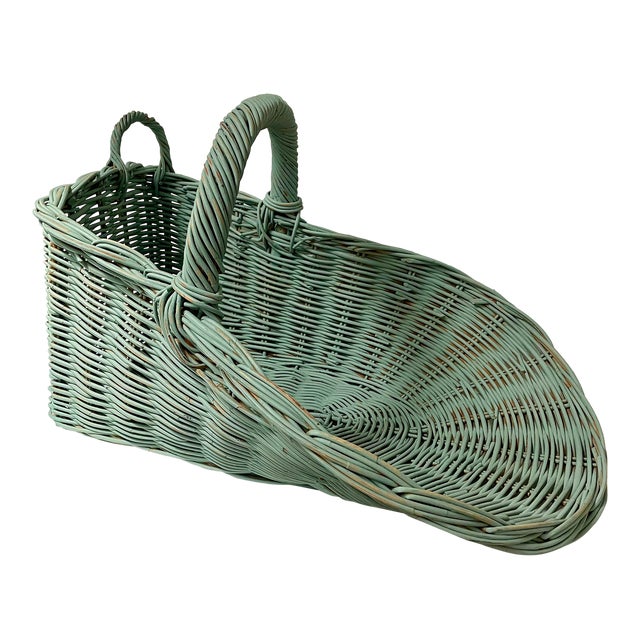 Vintage Large Wicker Gathering Harvest Basket For Sale