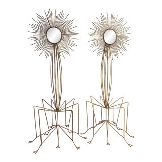 Early 20th Century Monumental Brutalist Starburst Mirror 9 Foot Tall Sculptures For Sale