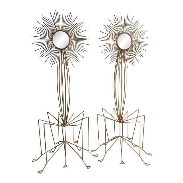 Early 20th Century Monumental Brutalist Starburst Mirror 9 Foot Tall Sculptures For Sale