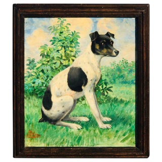 Late 19th Century Victorian Portrait of a Seated Jack Russell in Landscape, Signed Bruns For Sale