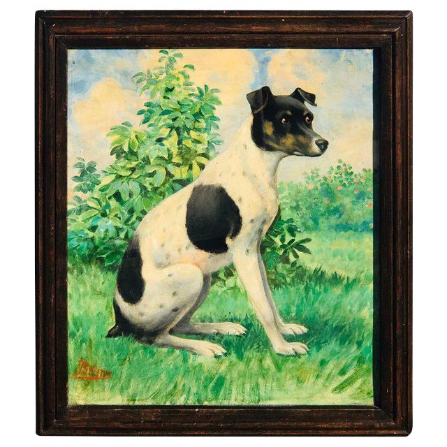 Late 19th Century Victorian Portrait of a Seated Jack Russell in Landscape, Signed Bruns For Sale