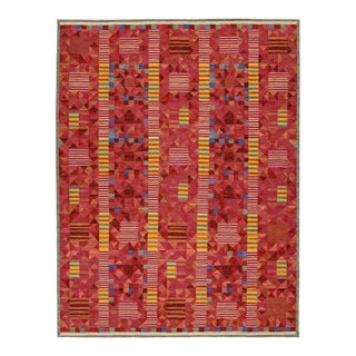 Modern Scandinavian Red Kilim – Handmade Geometric Flatweave Wool 9x12 For Sale