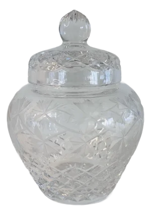 Vintage 1970s Cut Crystal Ginger Jar With Maple Leaf Cutting