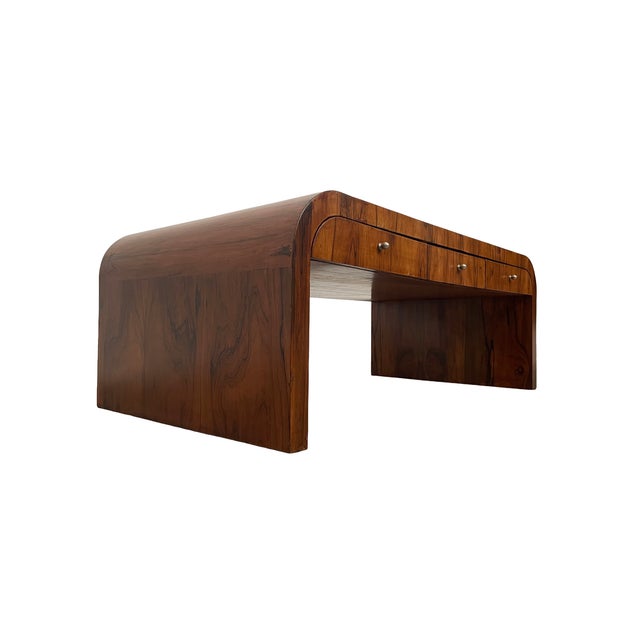 Early 20th Century Art Deco Brazilian Rosewood Veneer Waterfall Six-Drawer Coffee Table For Sale - Image 10 of 14
