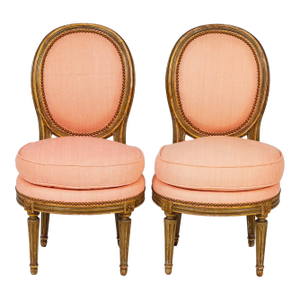 Antique Pair of French Louis XVI Parcel-Gilt Petite Boudoir Slipper Chairs