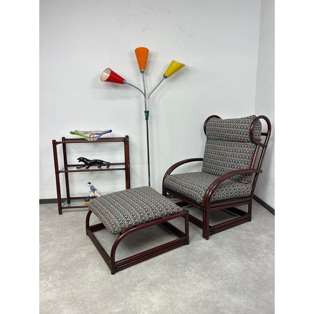 Set of Mid-Century Modern Bamboo Wingchair with Ottoman from Gervasoni, 1970s For Sale - Image 3 of 18