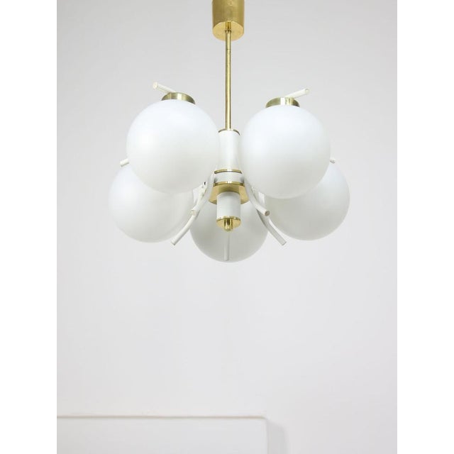 Mid-Century Modern Italian Brass and Opaline Chandelier For Sale - Image 18 of 18