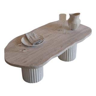 Organic Top 120 Beige Travertine Decorative Low Coffee Table by Beije Avenue For Sale