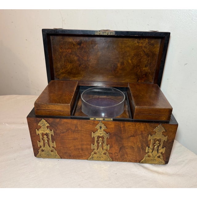 Antique Victorian Burr Walnut Tea Caddy by Parkins & Gotto England Circa 1860s For Sale In New York - Image 6 of 16