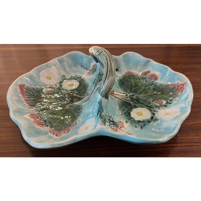 Antique Majolica Handled Dish For Sale - Image 6 of 6