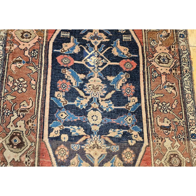 Persian Antique Persian Bidjar Wide Runner, Hand-Knotted Wool, Geometric Pattern, Terracotta & Navy, 4x11 For Sale - Image 3 of 18