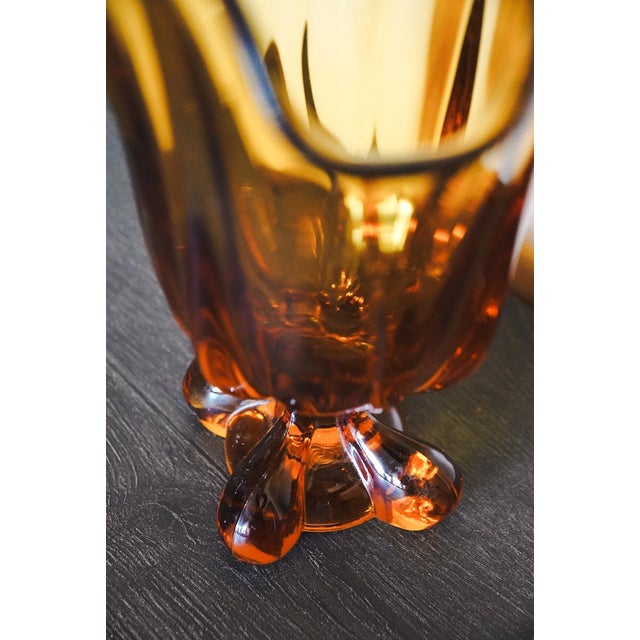 Viking Glass Epic Amber Drape Swung Glass Vase Art 1960s For Sale - Image 10 of 12