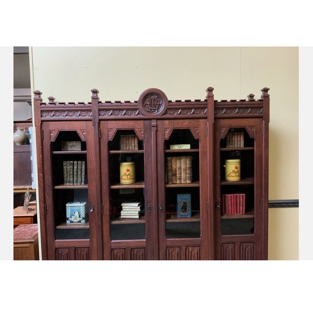 Wood Antique Neo-Gothic Display Bookcase, 1880s For Sale - Image 7 of 9