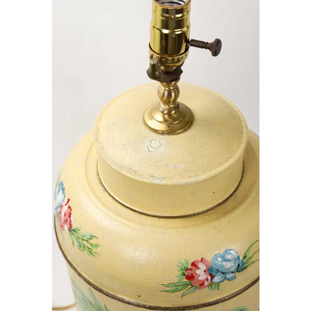 Yellow Vintage Tole Tea Caddy Lamp With Elephant Rider "No.1" For Sale - Image 8 of 10