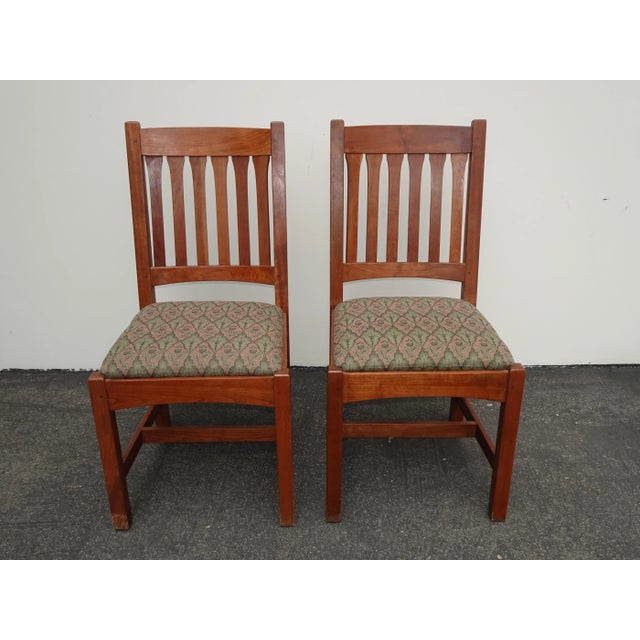 Pair of Vintage L. & J. G. Stickley Mission Cherry Wood Side Chairs For Sale - Image 12 of 12