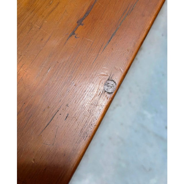 Wood 18th-Century English Provincial Farmhouse Table With Aged Plank Top, Turned Legs and Stretcher Base For Sale - Image 7 of 17