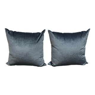 Restoration Hardware Blue Velvet Throw Pillows, Pair For Sale