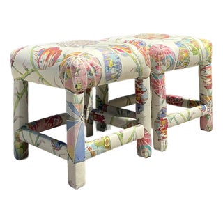 Vintage Printed Paper Napkin Low Stools - A Pair For Sale