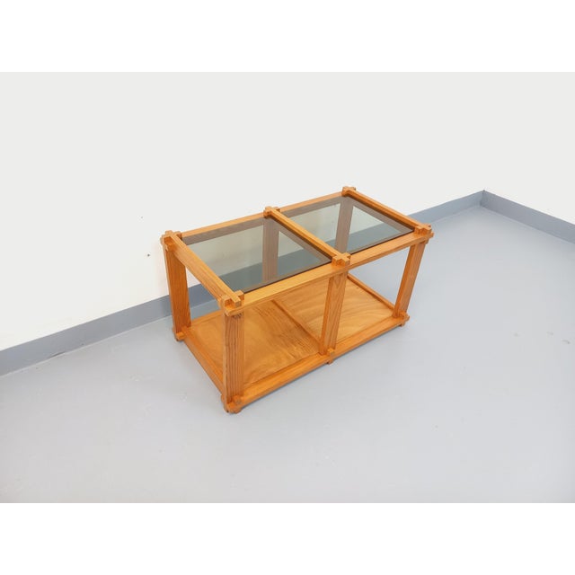Wood Vintage Rectangular Coffee Table in Pine and Smoked Glass, 1970s For Sale - Image 7 of 16
