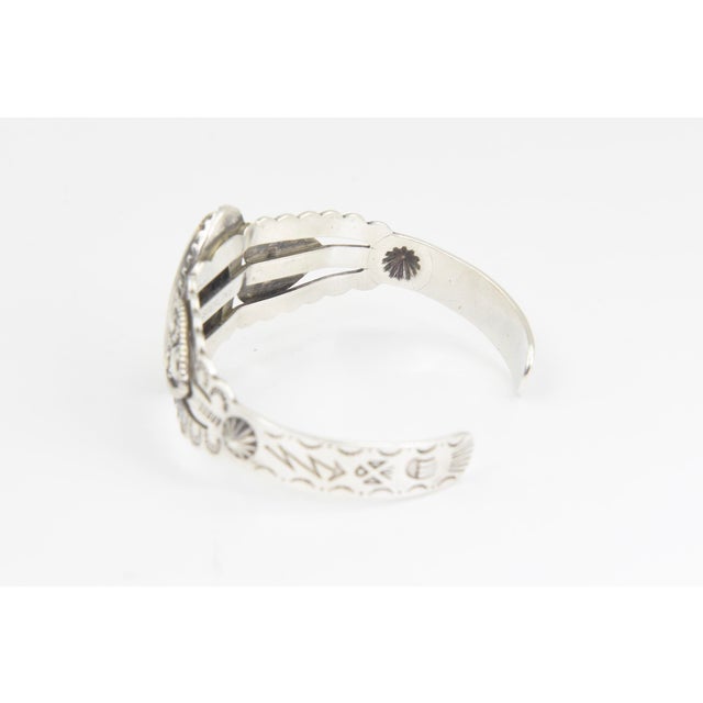 Late 20th Century Vintage Southwestern Sterling Silver Turquoise Cuff Bracelet For Sale - Image 5 of 11
