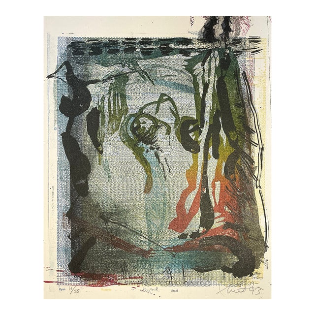 1993 Alain Fleurent Abstract Woodcut and Lithograph For Sale