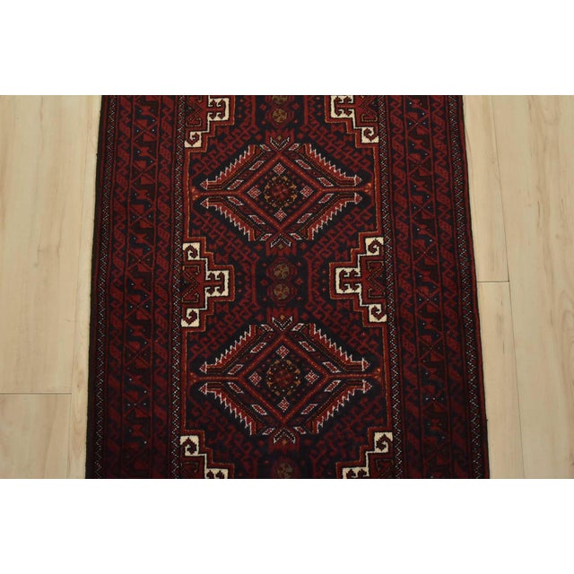 1990s Baloch Runner 2’2” X 9’6” Blue Wool Vintage Tribal Hand-Knotted Oriental Rug For Sale - Image 5 of 11